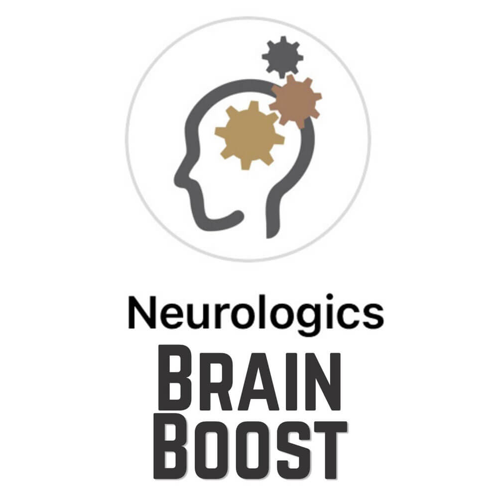 The Neurologics Brain Boost logo showing a head silhouette with interlocking gears above the bold text "Neurologics Brain Boost."