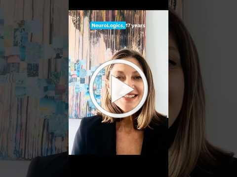 Video thumbnail of a smiling woman marking Neurologics seventeen years in front of an abstract painting.